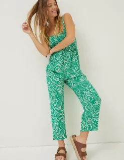 FatFace Natalie Tropical Leaf Jumpsuit Bright Green New