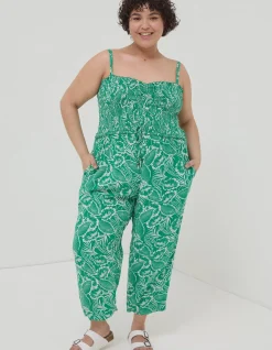 FatFace Natalie Tropical Leaf Jumpsuit Bright Green New