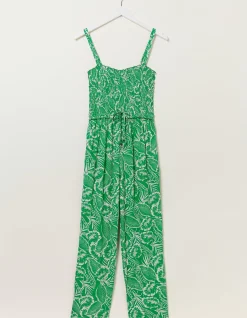 FatFace Natalie Tropical Leaf Jumpsuit Bright Green New