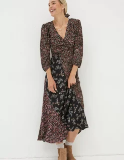 FatFace Nate Craft Floral Midi Dress Black Sale