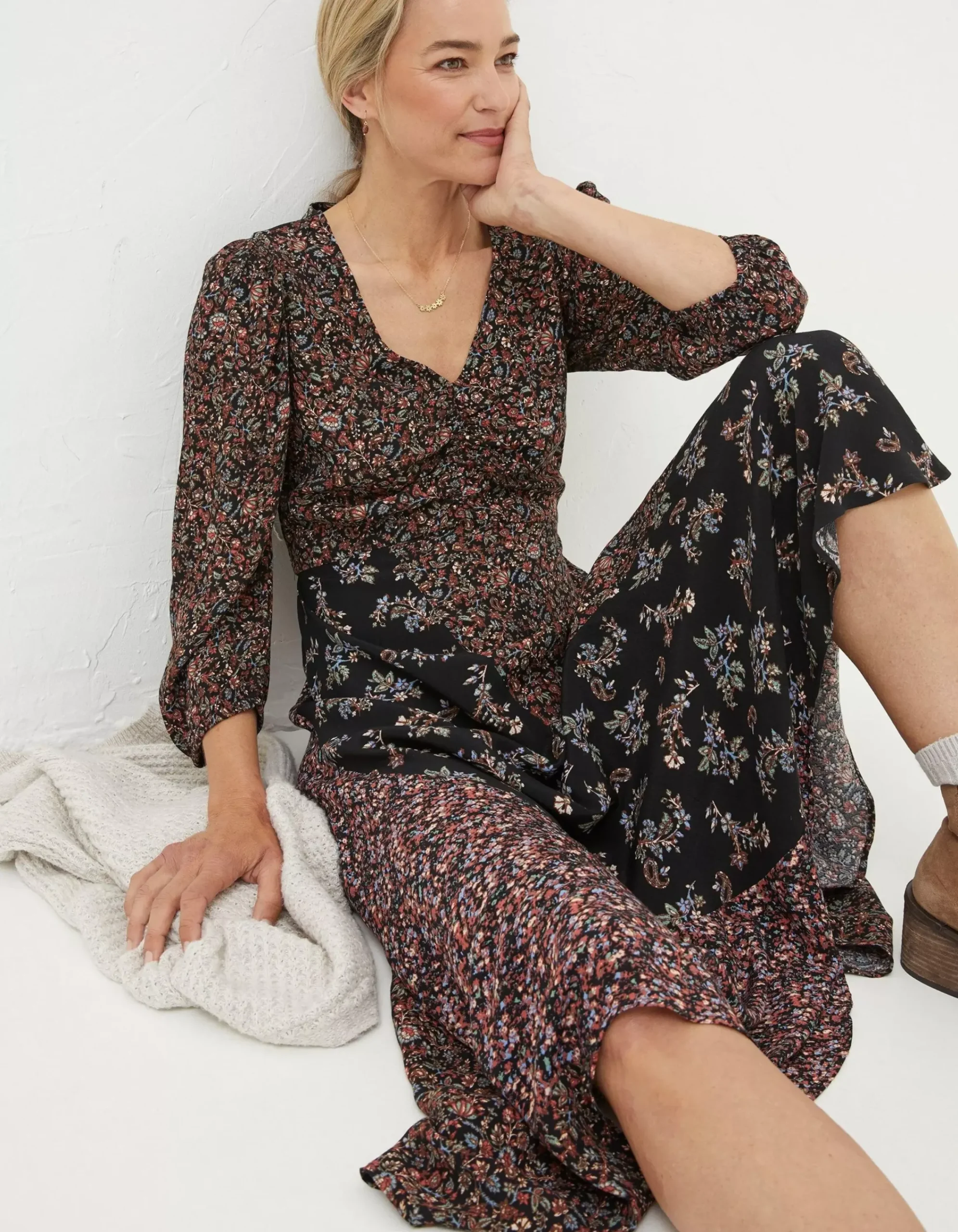 FatFace Nate Craft Floral Midi Dress Black Sale