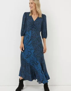 FatFace Nate Marble Patch Midi Dress Teal Blue Outlet