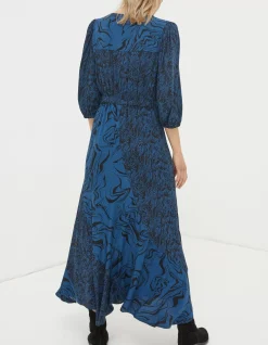 FatFace Nate Marble Patch Midi Dress Teal Blue Outlet
