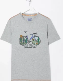 FatFace National Forest Painted Bike T-Shirt Grey Marl Clearance
