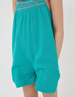 FatFace Nellie Embroidered Playsuit Green New