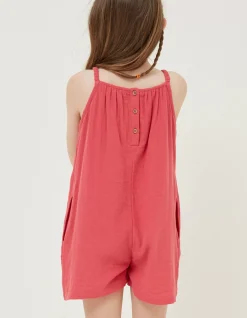 FatFace Nellie Embroidered Playsuit Raspberry Red Clearance