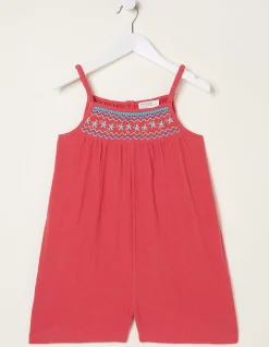 FatFace Nellie Embroidered Playsuit Raspberry Red Clearance
