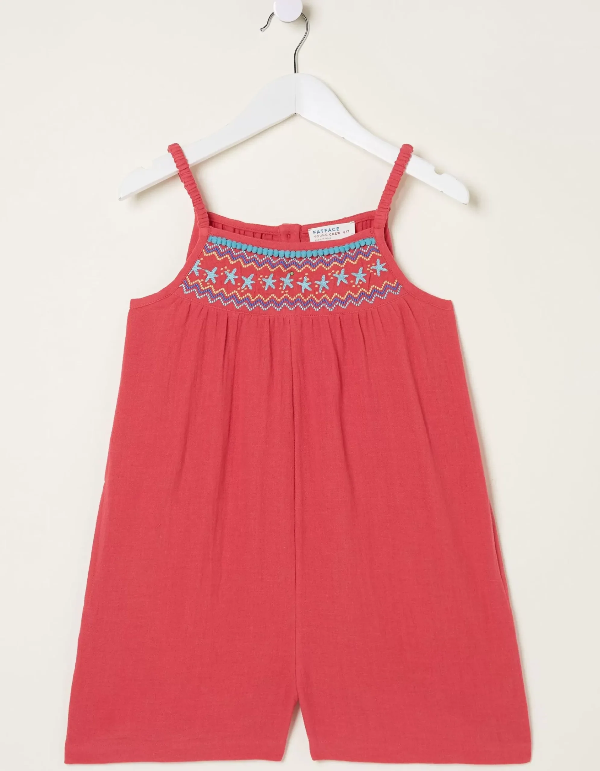 FatFace Nellie Embroidered Playsuit Raspberry Red Clearance