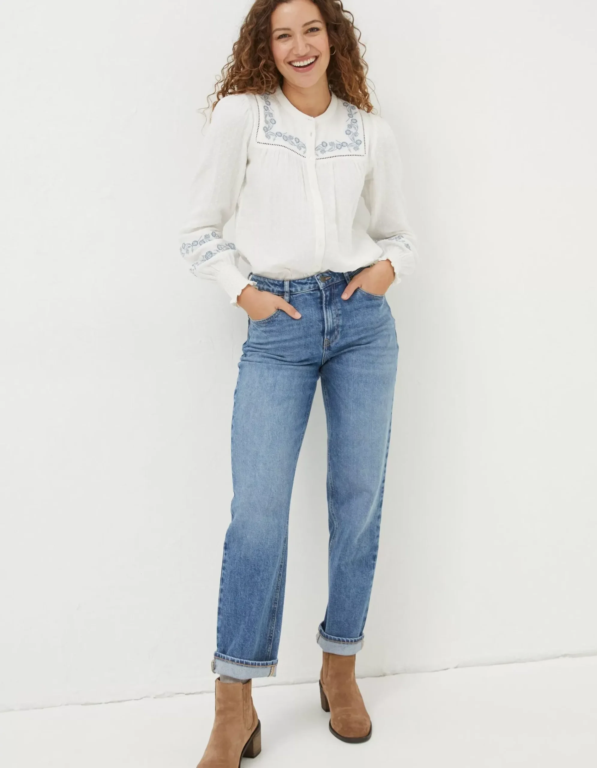 FatFace Nicole Embroidered Blouse Ivory New