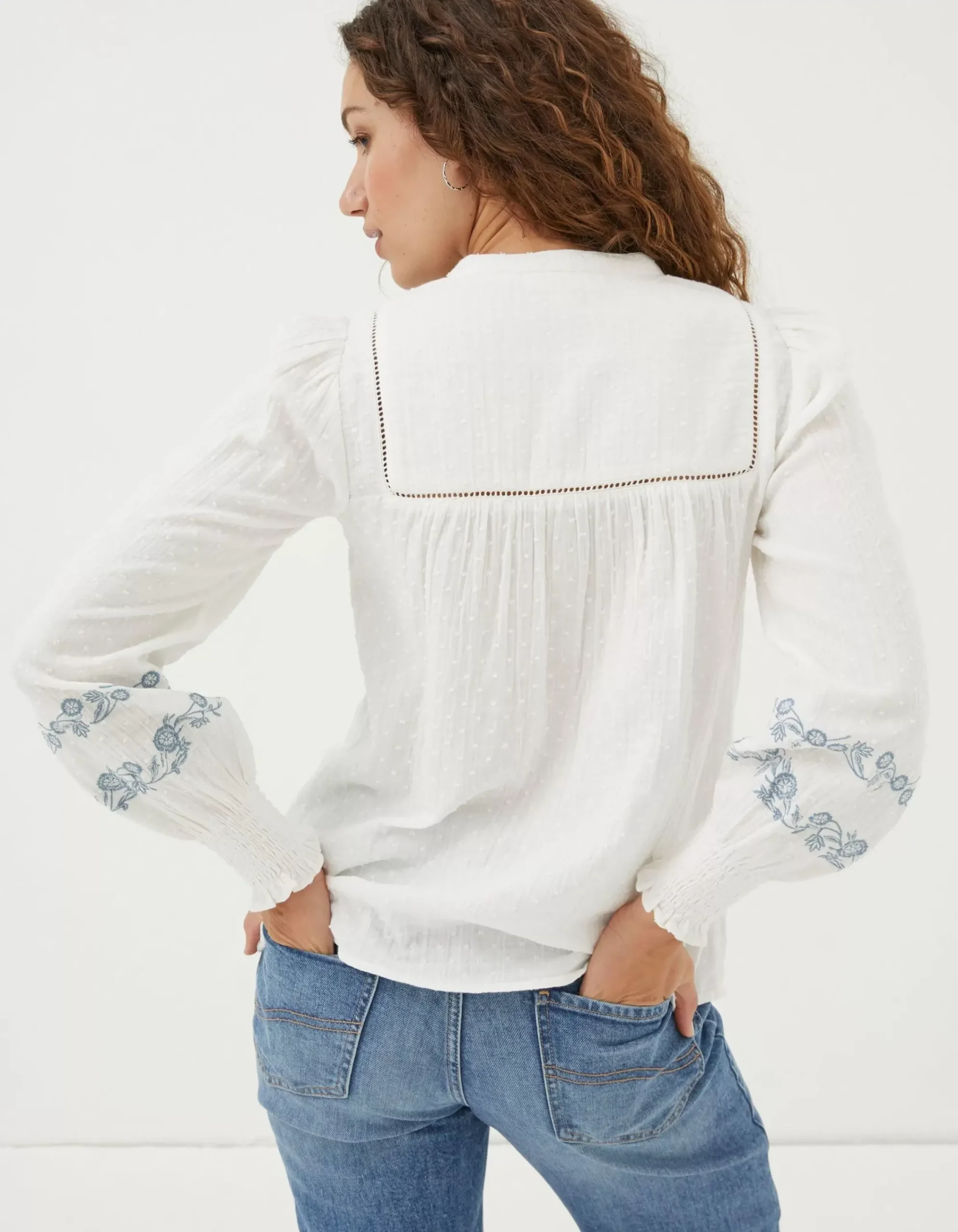 FatFace Nicole Embroidered Blouse Ivory New