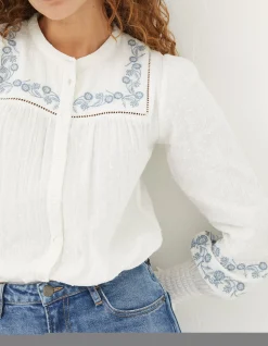 FatFace Nicole Embroidered Blouse Ivory New