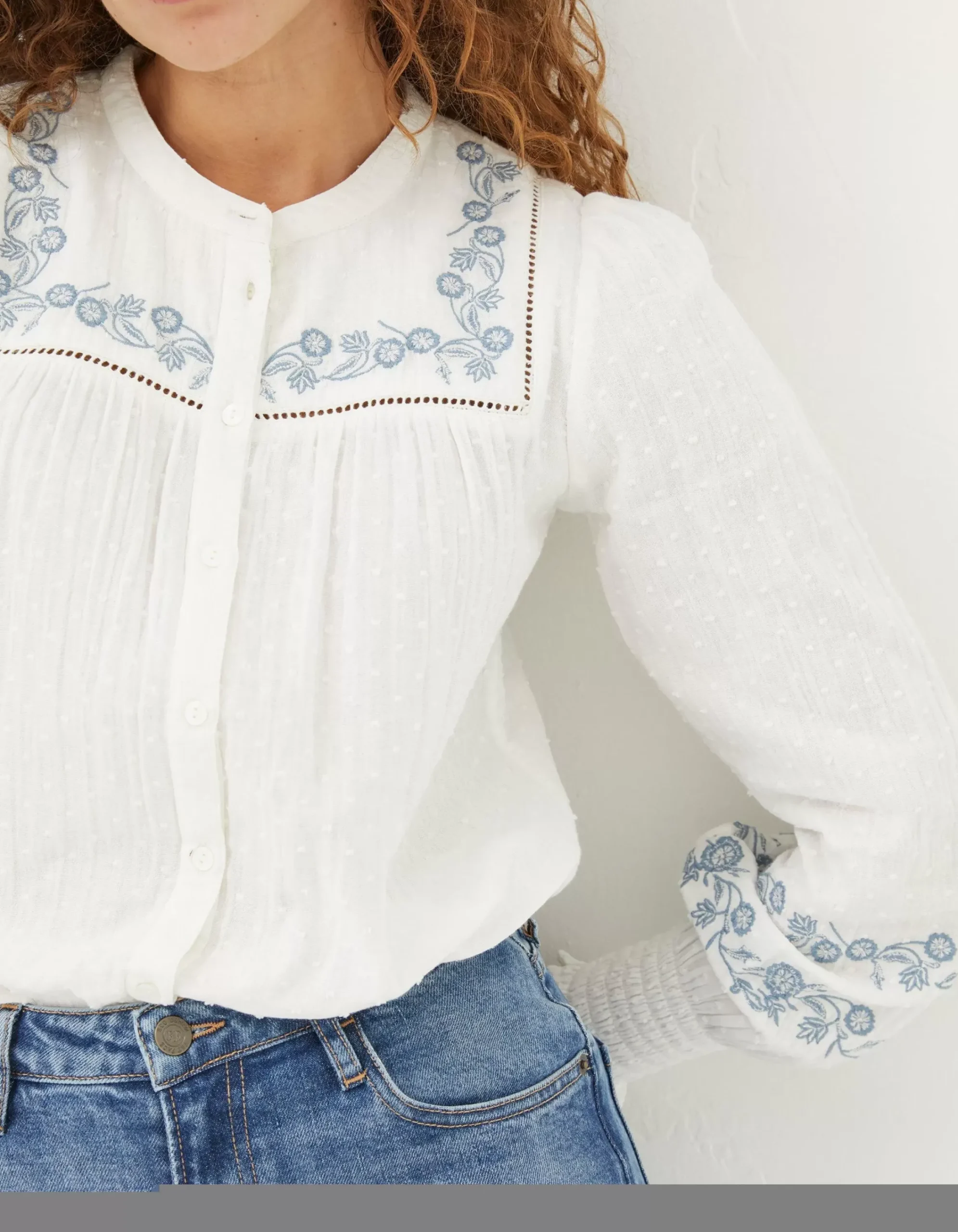 FatFace Nicole Embroidered Blouse Ivory New