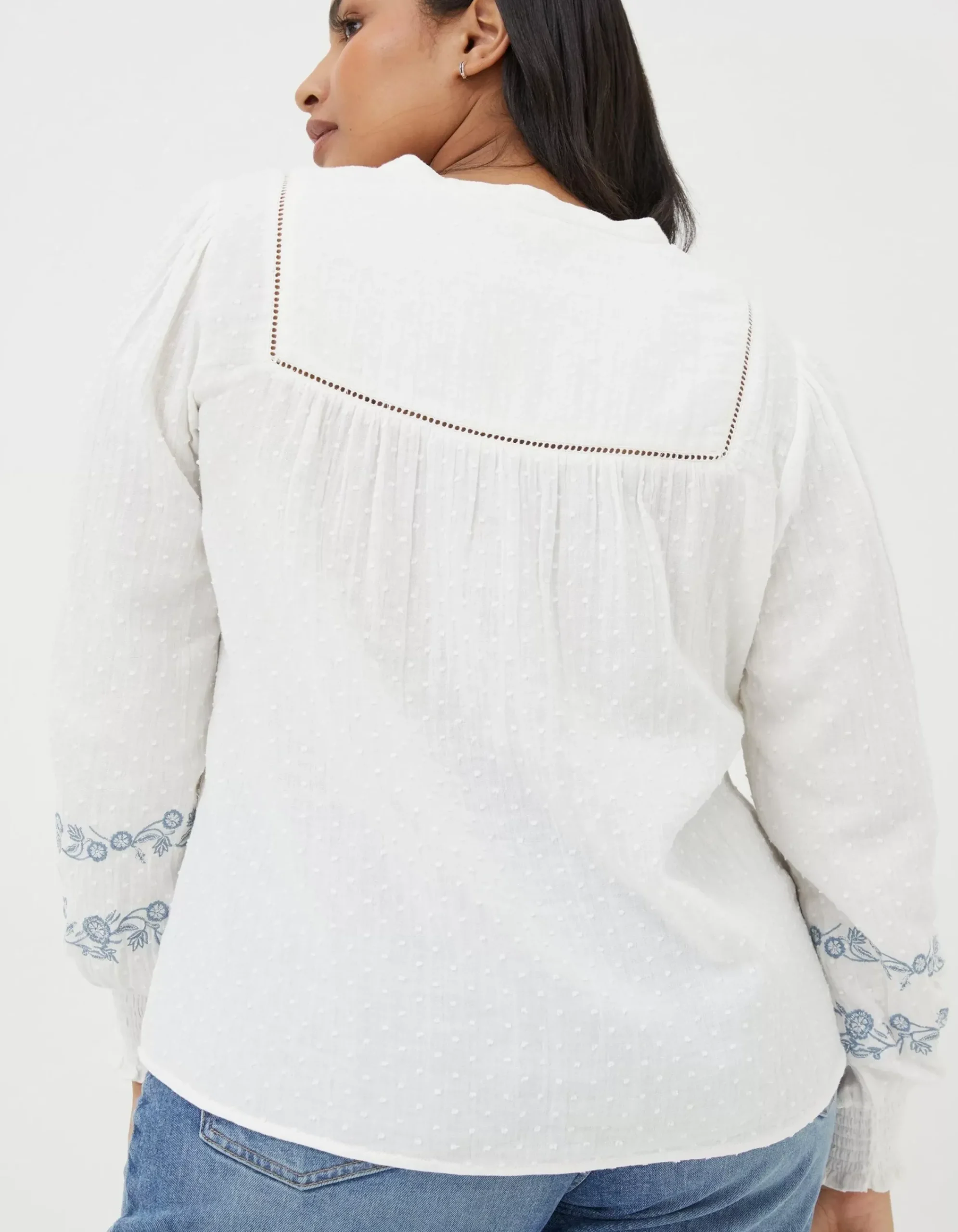 FatFace Nicole Embroidered Blouse Ivory New