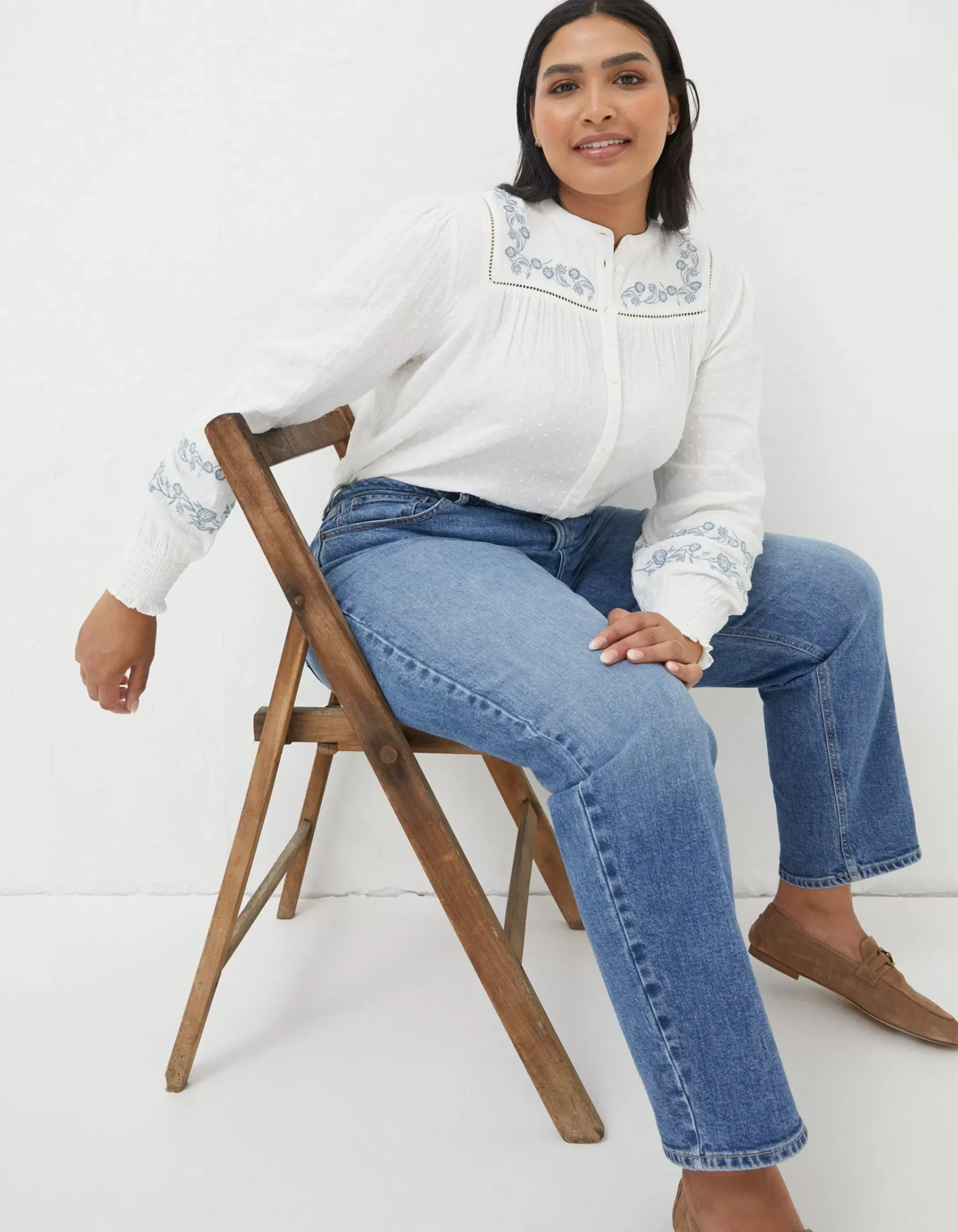 FatFace Nicole Embroidered Blouse Ivory New