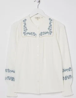 FatFace Nicole Embroidered Blouse Ivory New