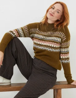 FatFace Olive Fairisle Jumper Olive Green Online