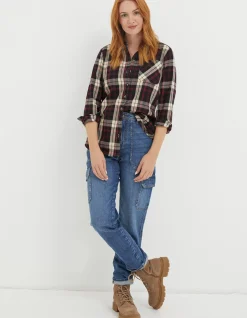 FatFace Olivia Check Shirt Burgundy Hot