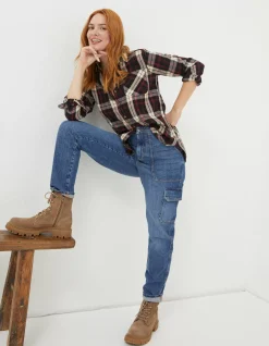 FatFace Olivia Check Shirt Burgundy Hot