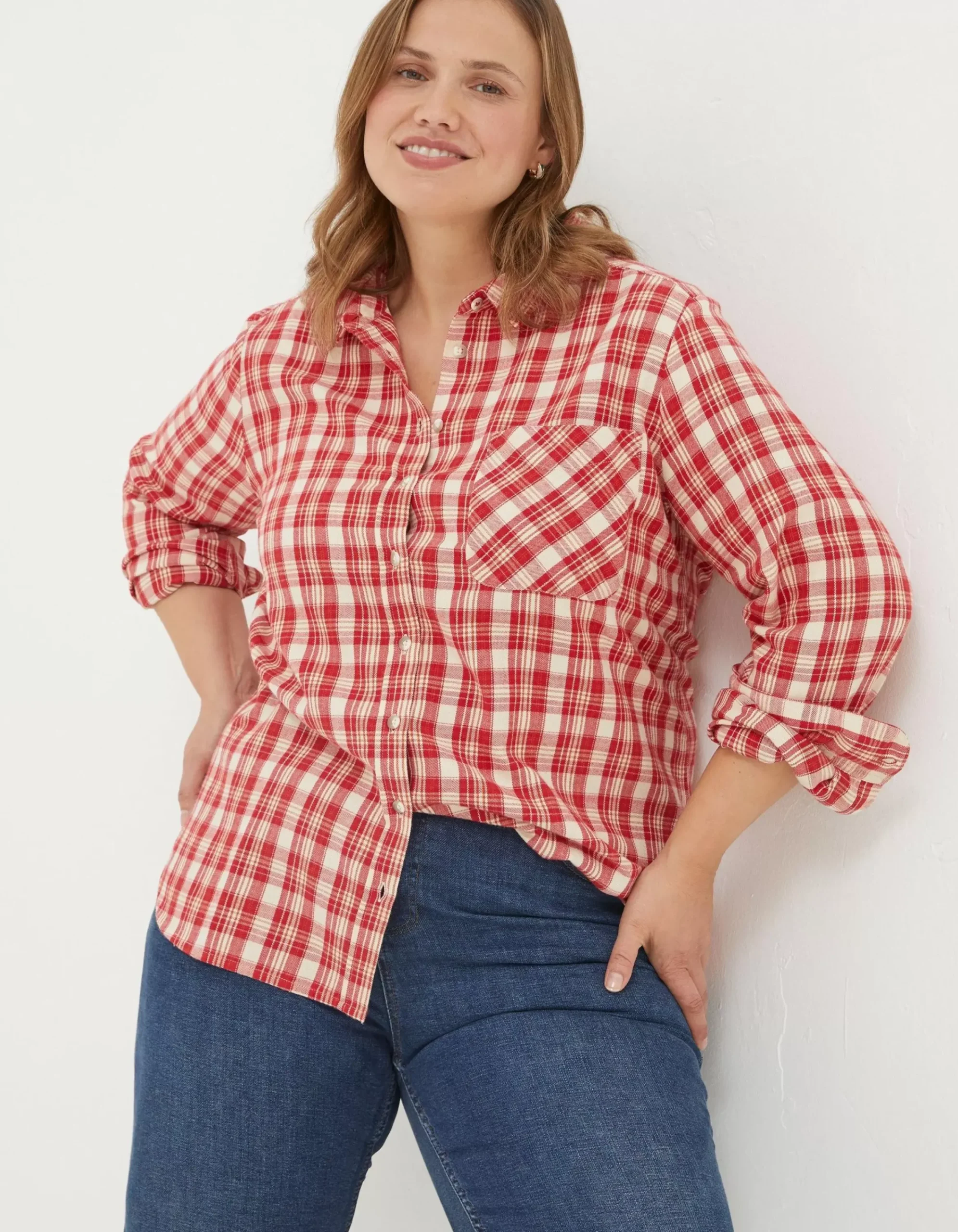 FatFace Olivia Check Shirt Washed Red Best