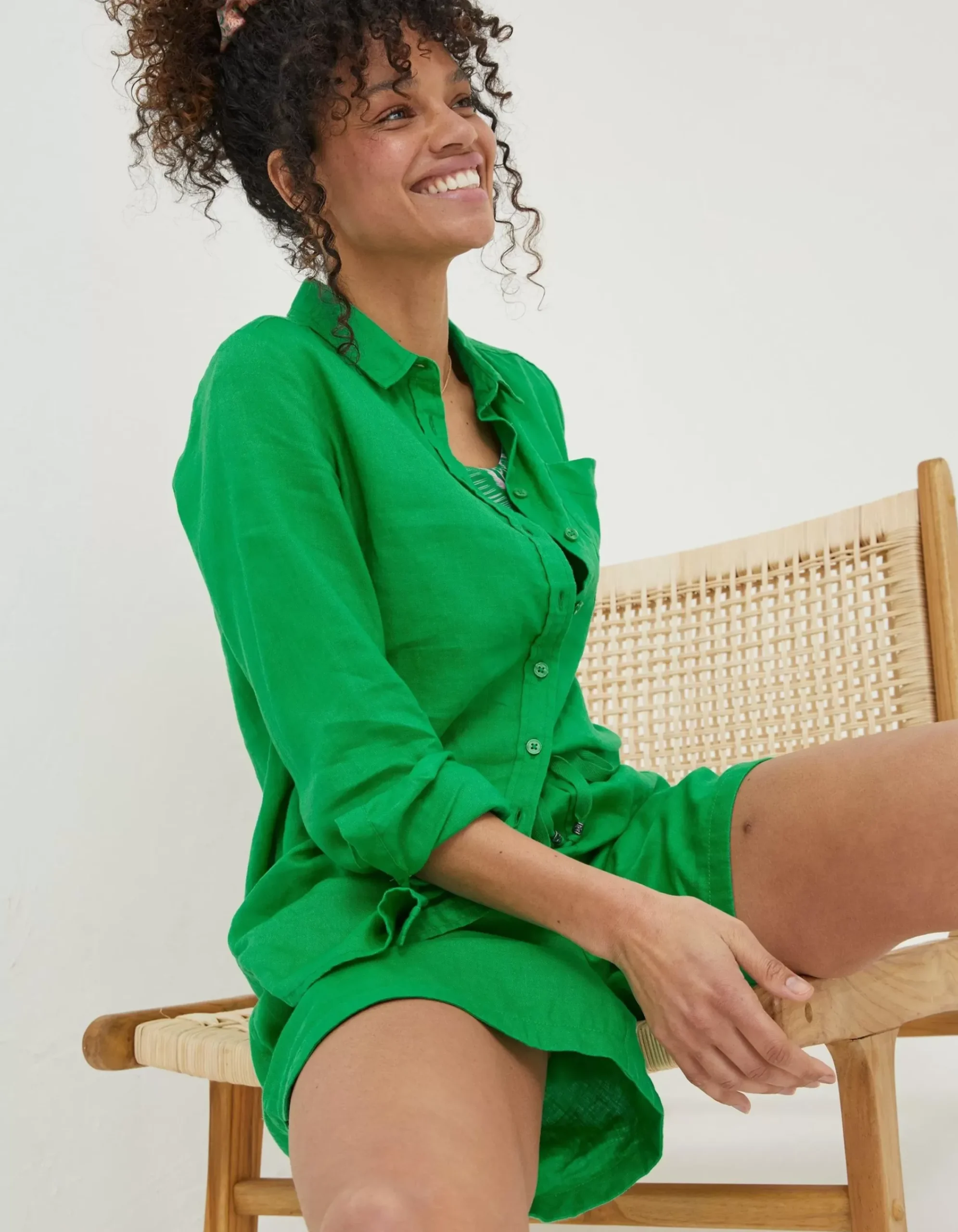 FatFace Olivia Linen Shirt Bright Green Discount