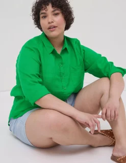 FatFace Olivia Linen Shirt Bright Green Discount