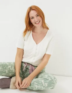 FatFace Olivia Pointelle T-Shirt Ivory Clearance