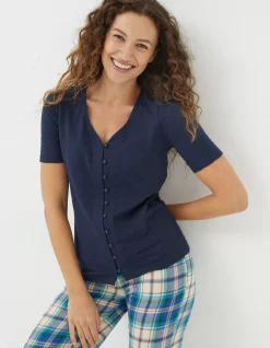 FatFace Olivia Pointelle T-Shirt Navy Discount