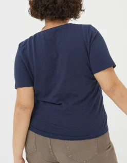 FatFace Olivia Pointelle T-Shirt Navy Discount