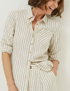 FatFace Olivia Stripe Linen Blend Shirt Ivory Clearance