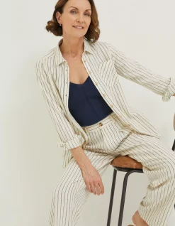 FatFace Olivia Stripe Linen Blend Shirt Ivory Clearance