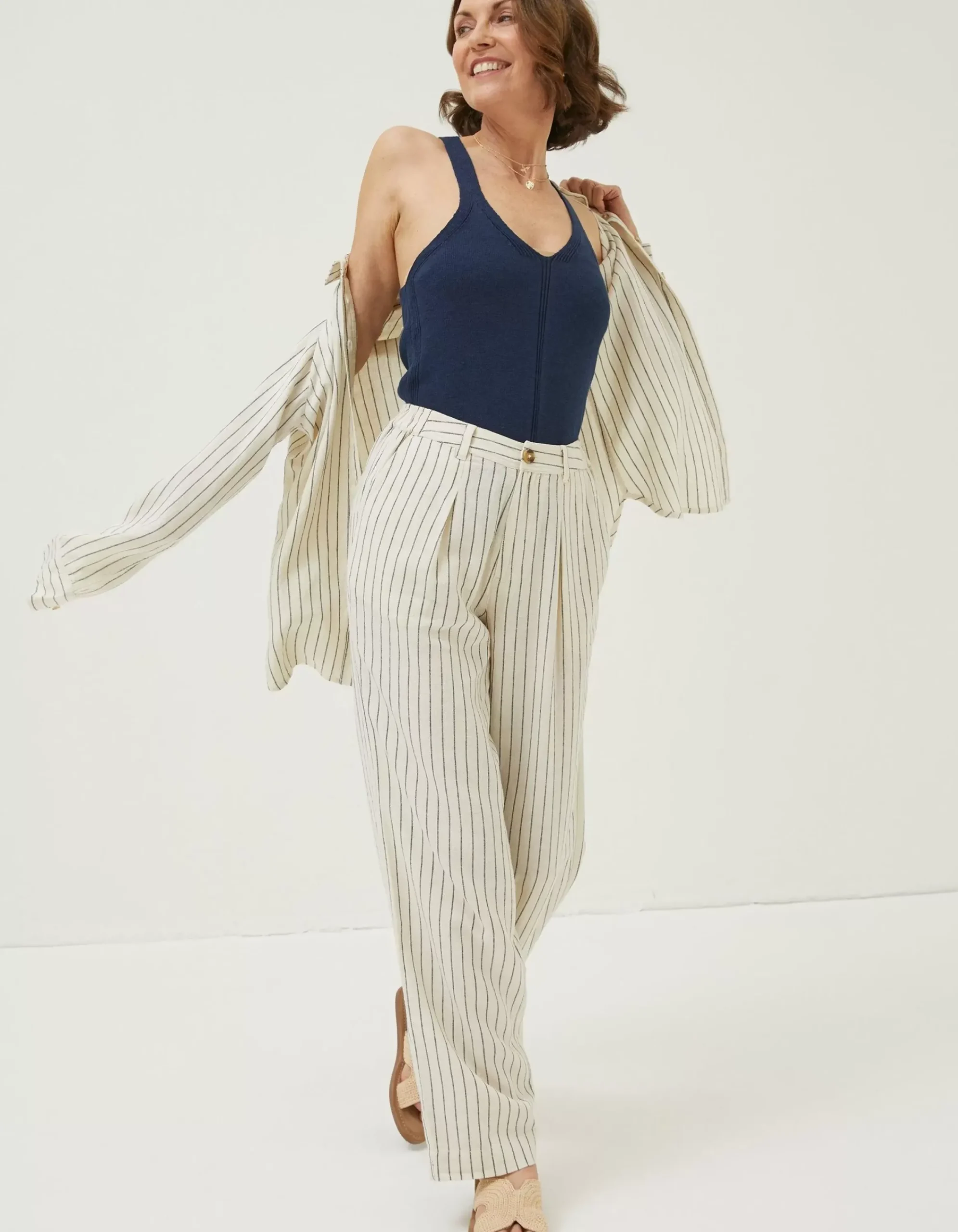 FatFace Olivia Stripe Linen Blend Shirt Ivory Clearance