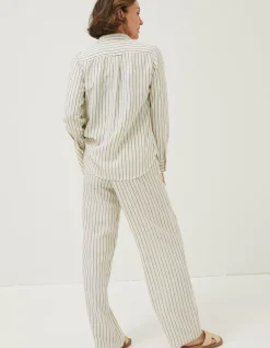 FatFace Olivia Stripe Linen Blend Shirt Ivory Clearance
