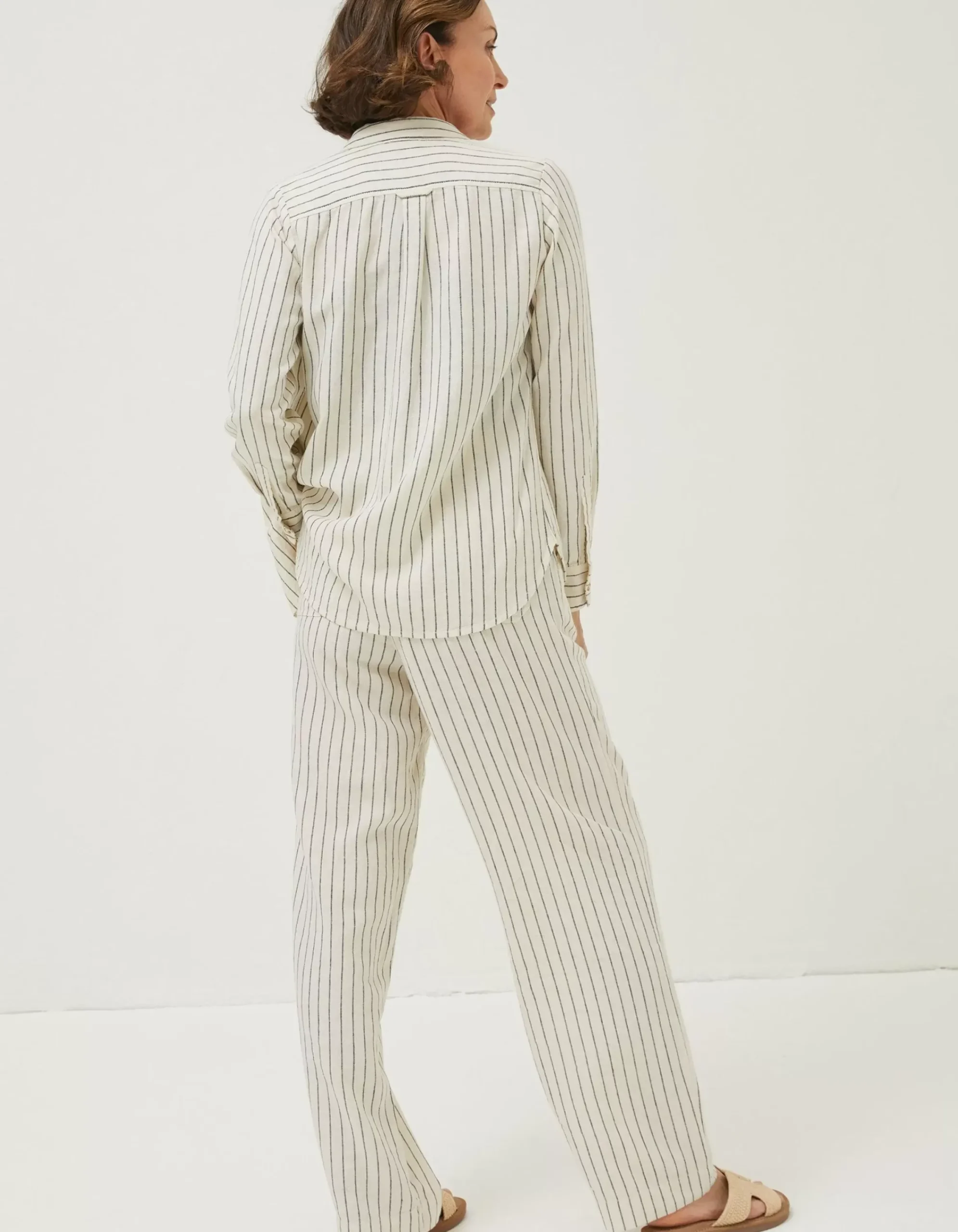 FatFace Olivia Stripe Linen Blend Shirt Ivory Clearance
