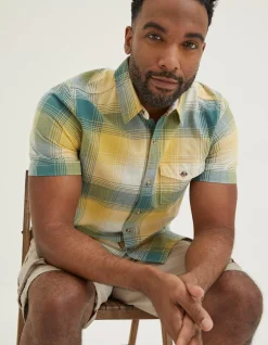 FatFace Ombre Check Shirt Khaki Green Outlet