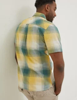 FatFace Ombre Check Shirt Khaki Green Outlet