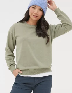 FatFace Organic Cotton Georgia Crew Sweatshirt Sage Green Sale