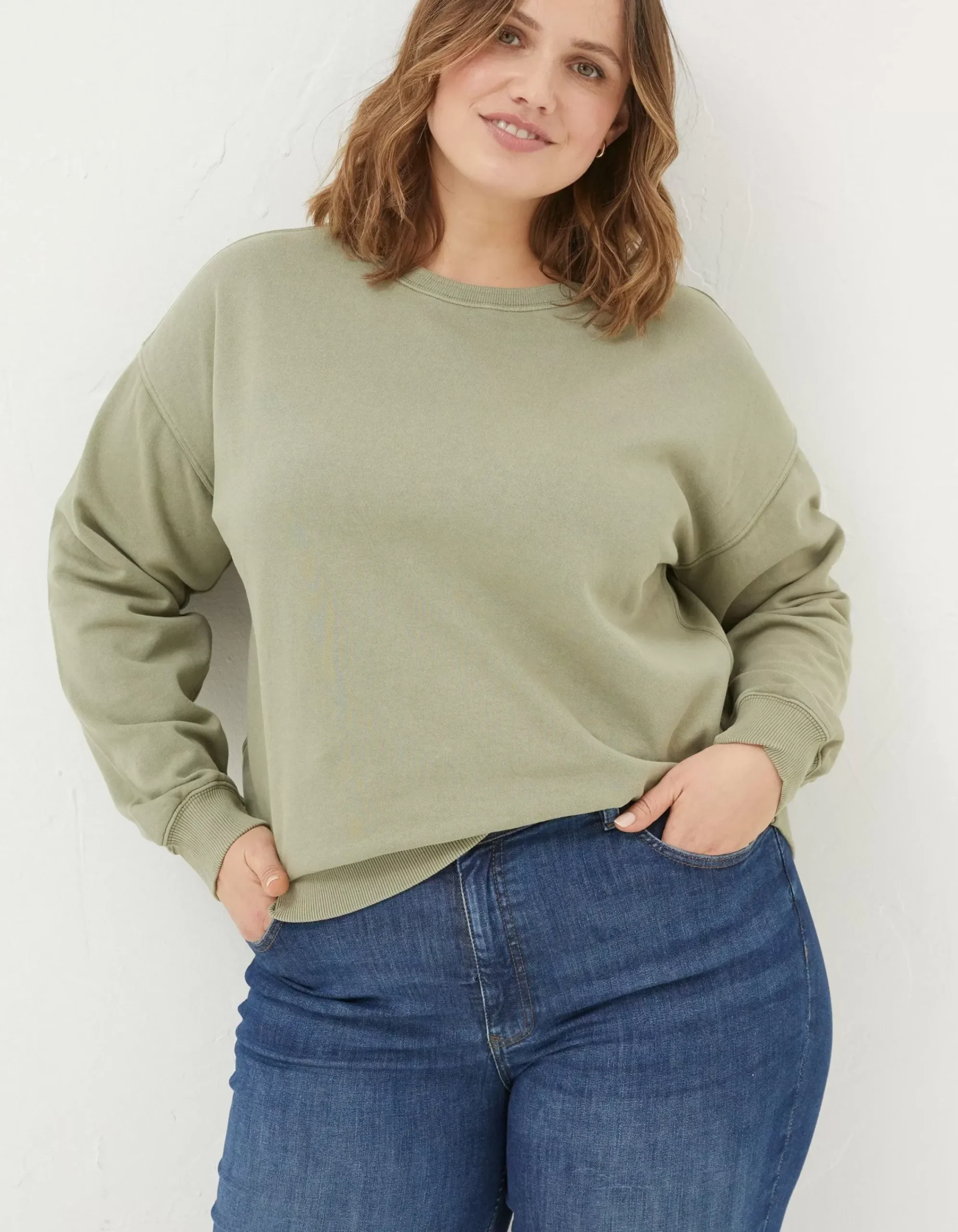 FatFace Organic Cotton Georgia Crew Sweatshirt Sage Green Sale