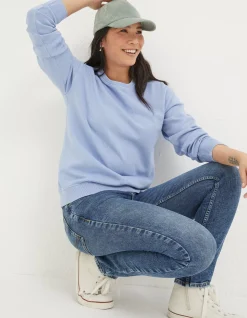 FatFace Organic Cotton Georgia Crew Sweatshirt Washed Blue Discount