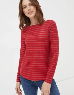 FatFace Organic Cotton Glitter Breton Bright Red New