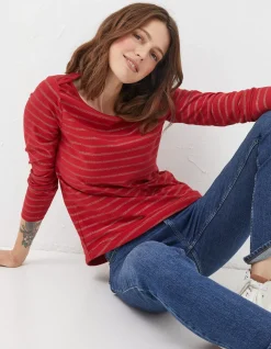 FatFace Organic Cotton Glitter Breton Bright Red New