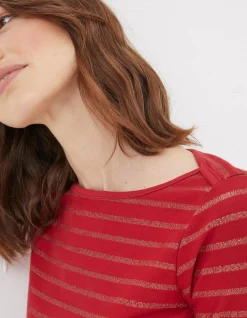 FatFace Organic Cotton Glitter Breton Bright Red New
