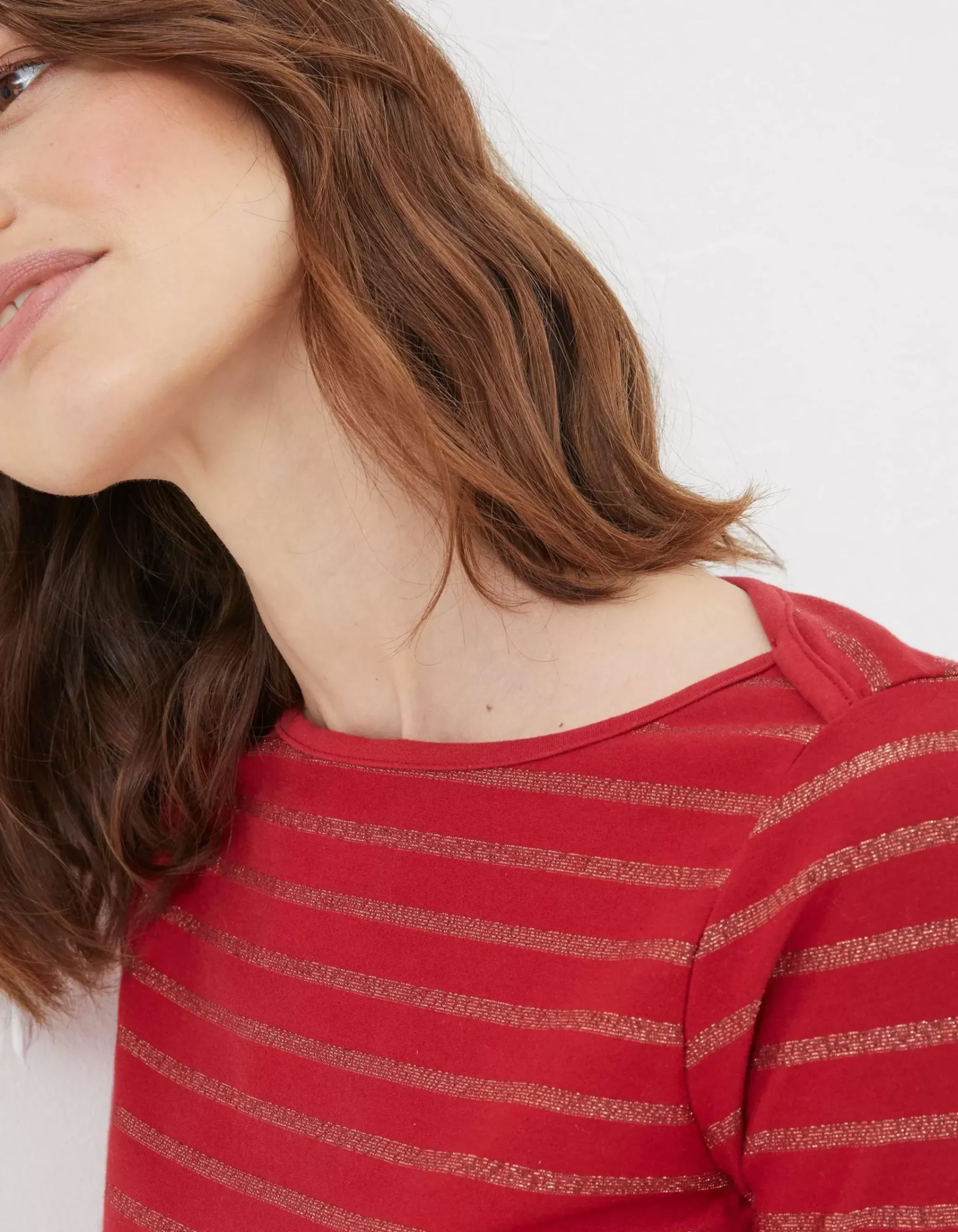 FatFace Organic Cotton Glitter Breton Bright Red New