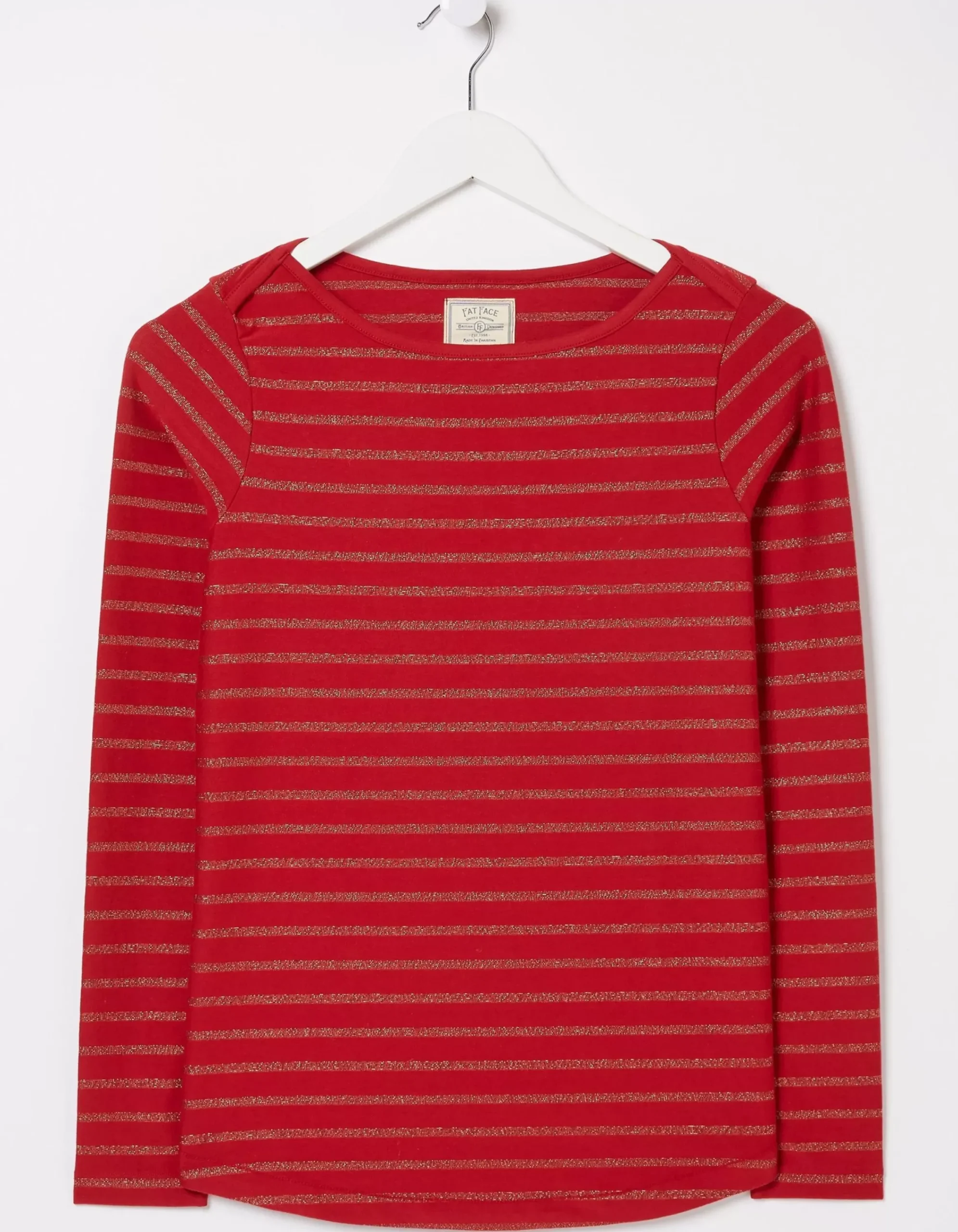 FatFace Organic Cotton Glitter Breton Bright Red New