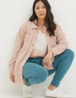 FatFace Organic Cotton Liza Waffle Shirt Light Pink Discount