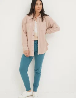 FatFace Organic Cotton Liza Waffle Shirt Light Pink Discount
