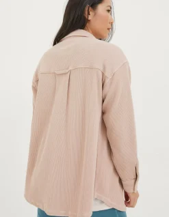 FatFace Organic Cotton Liza Waffle Shirt Light Pink Discount
