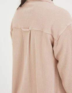 FatFace Organic Cotton Liza Waffle Shirt Light Pink Discount