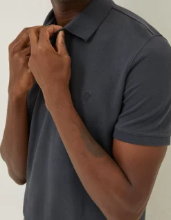 FatFace Organic Cotton Pique Polo Washed Black Clearance