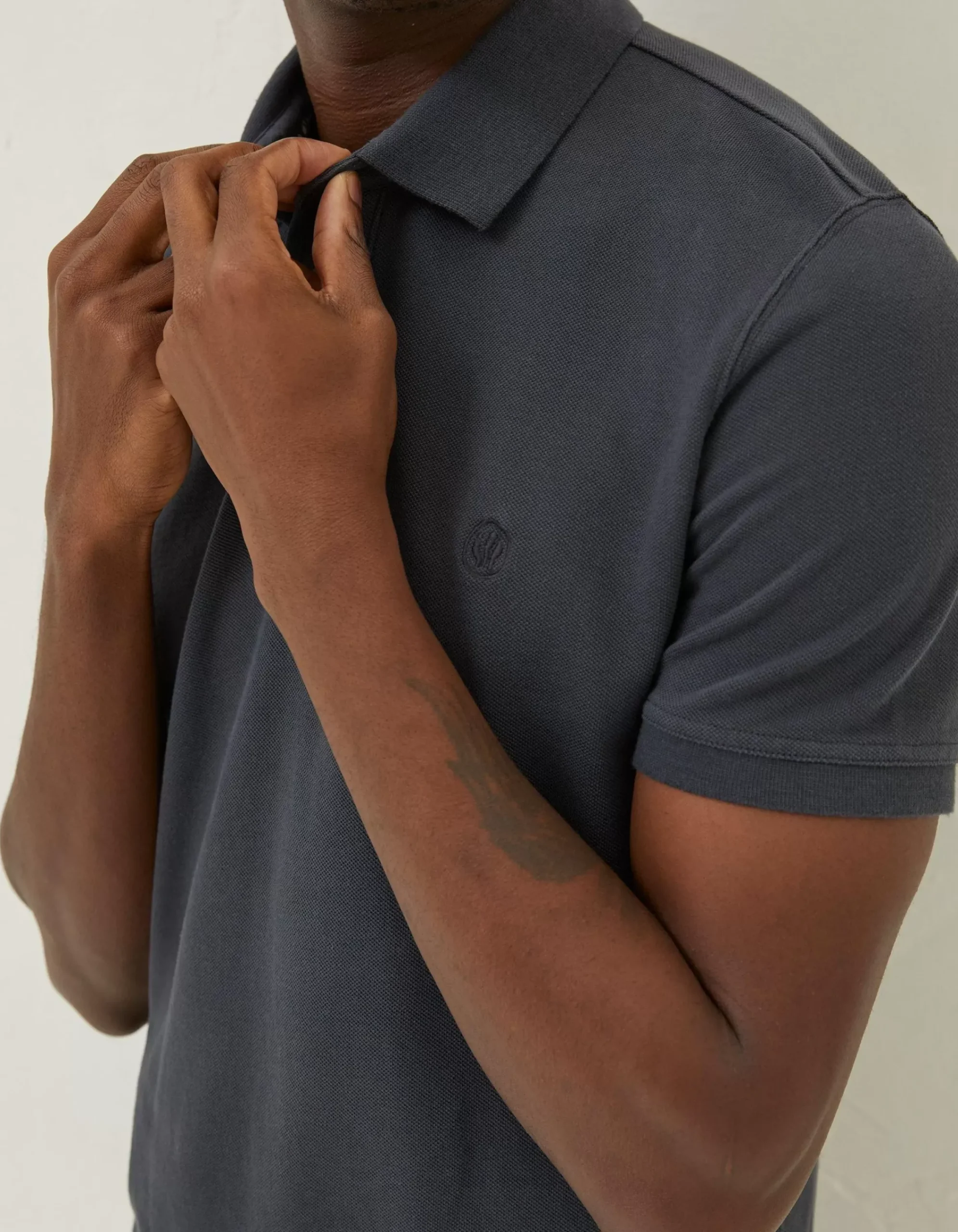 FatFace Organic Cotton Pique Polo Washed Black Clearance
