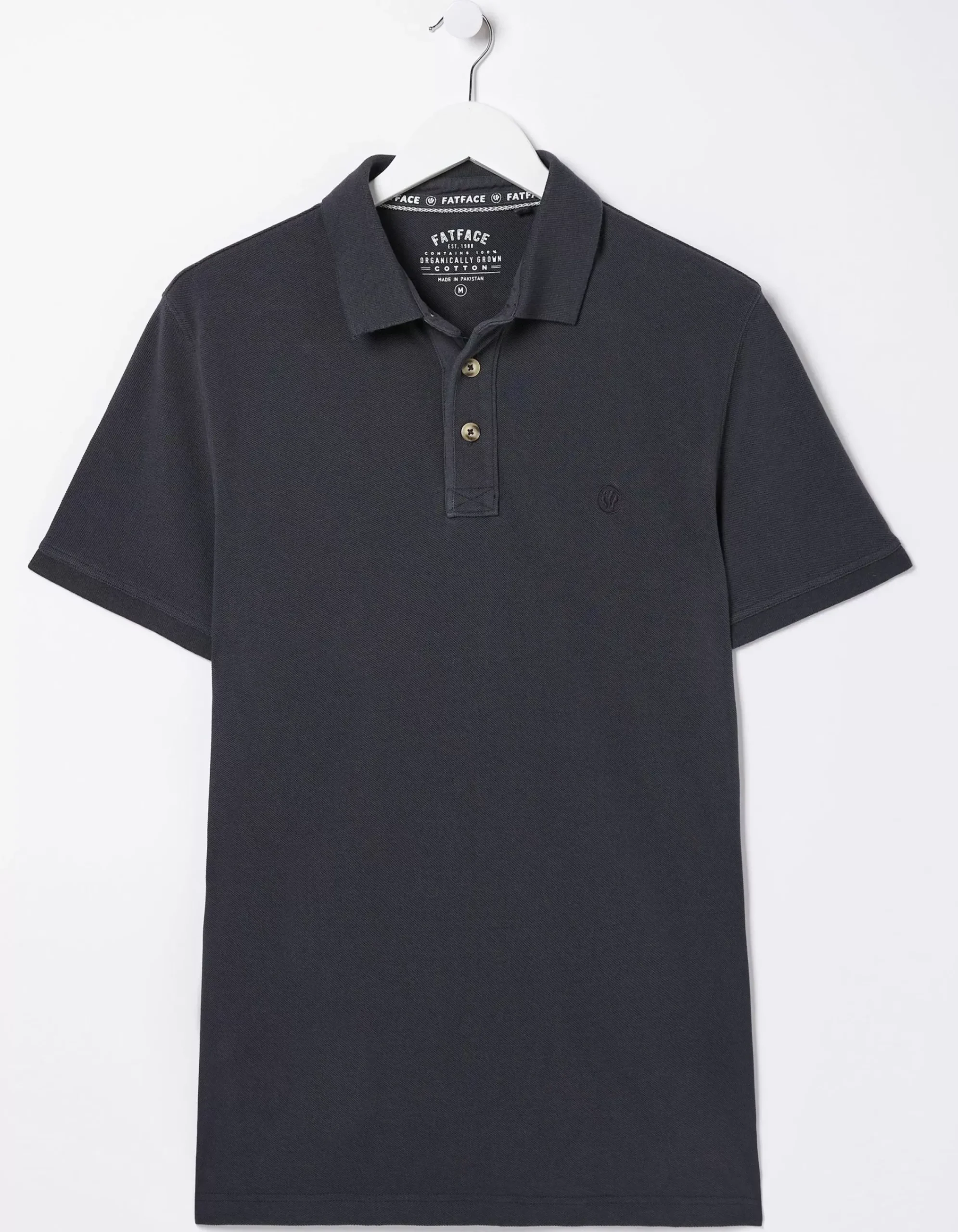 FatFace Organic Cotton Pique Polo Washed Black Clearance